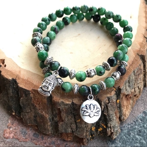 Boho set buddha & lotus flower & ruby in zoisite - Picture 4 of 10